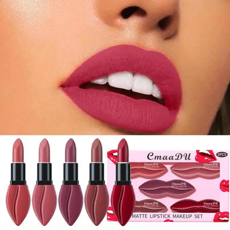 5 lucidalabbra Set cosmetico rossetti trucco velluto opaco cosmetico ad alto pigmento per la festa di nozze regalo