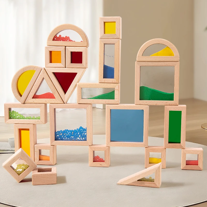 

Mengshi Educational Early Childhood Development Acrylic Transparent Large Particle Sensory Visual Rainbow Colored Wooden Blocks
