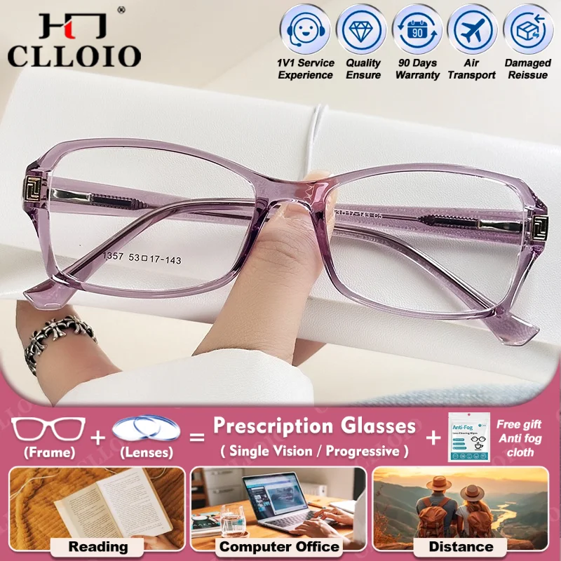 

CLLOIO Trendy TR90 Myopia Prescription Glasses For Women High Quality Reading Anti Blue Ray Progressive Photochromic Eyeglasses