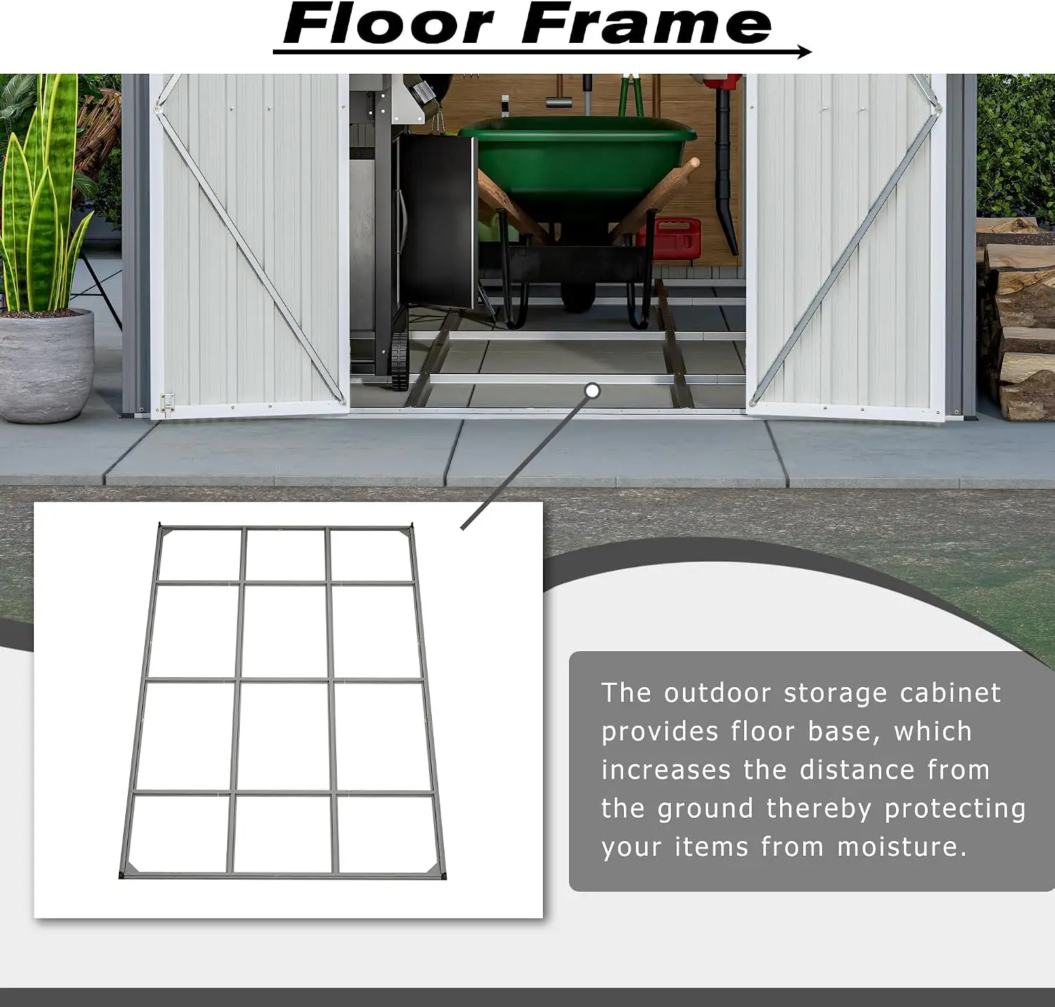 8x12 Ft Heavy-Duty Metal Outdoor Storage Shed, Dual Lockable Doors, Waterproof Floor Frame & All-Weather Protection (8'x12')