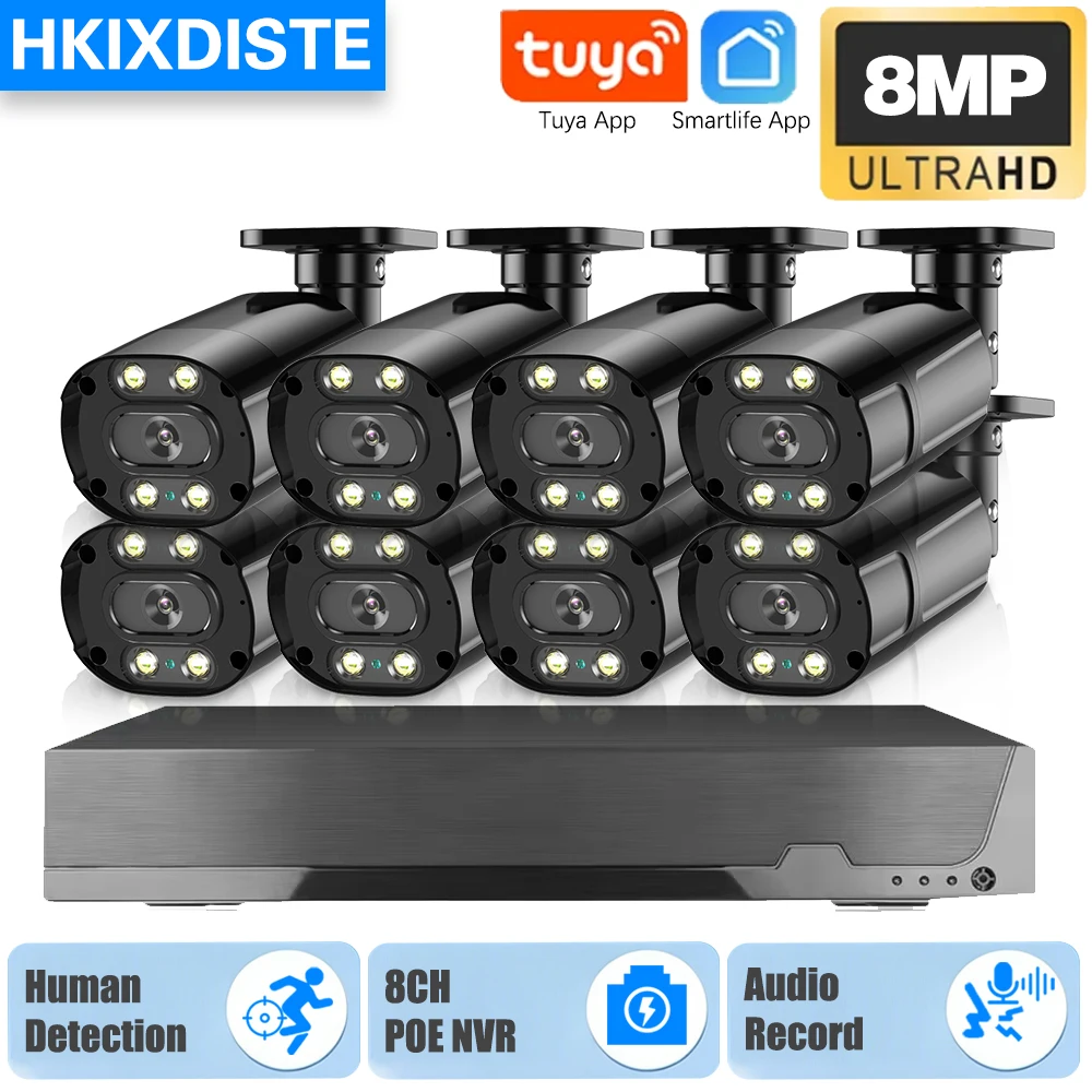 

4K 8MP Poe Smartlife камера видеонаблюдения водонепроницаемая система комплект домашнего видеонаблюдения 8-канальный Nvr аудио уличная IP-камера приложение Tuya
