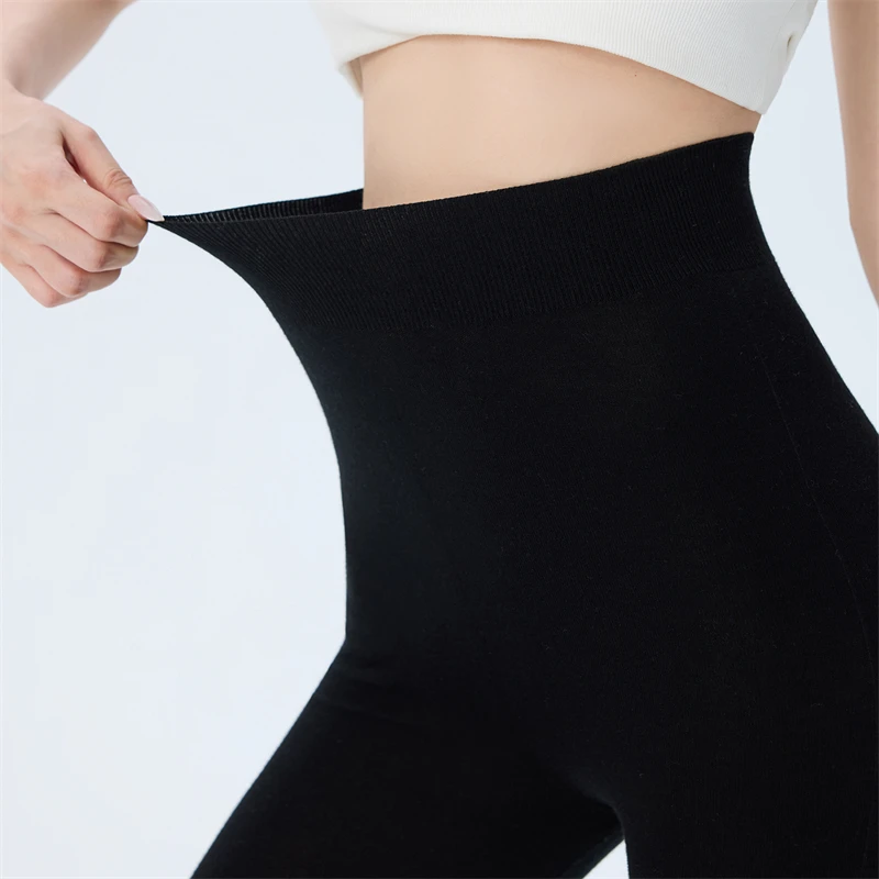 

Machine Washable Women's 100% Wool Leggings Seamless Spring Autumn Winter Elastic Basic High Waist Warm Fine Wool Knit Leggings