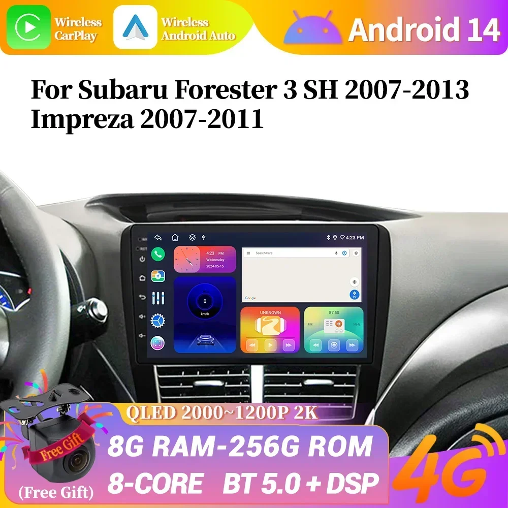 Android 14 Für Subaru Forester 3 SH 2007-2013 Impreza 2007-2011 Auto Radio Multimedia Navigation Drahtlose BT Carplay Touchscreen