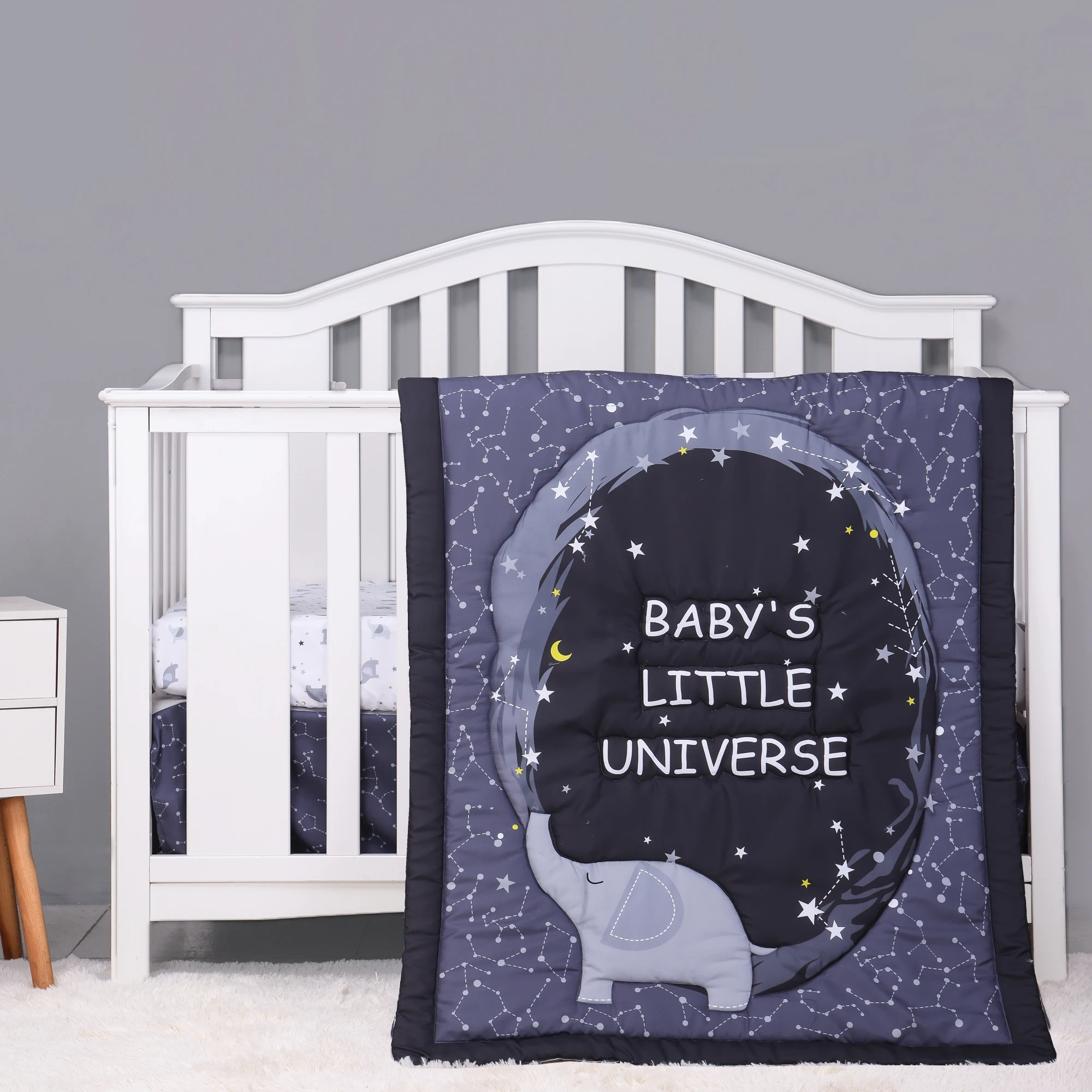 

3Pcs Starry sky theme Baby Crib Bedding Set Infant Nursery Room Infant (Baby Comforter Fitted Sheet Crib Skirt)