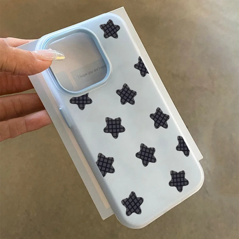 

INS Black Checkered Stars Matte Phone Case For Xiaomi Redmi 14C 13C Note 14 13 12 Pro Plus 11 10 Soft Candy-Colored Cover Funda