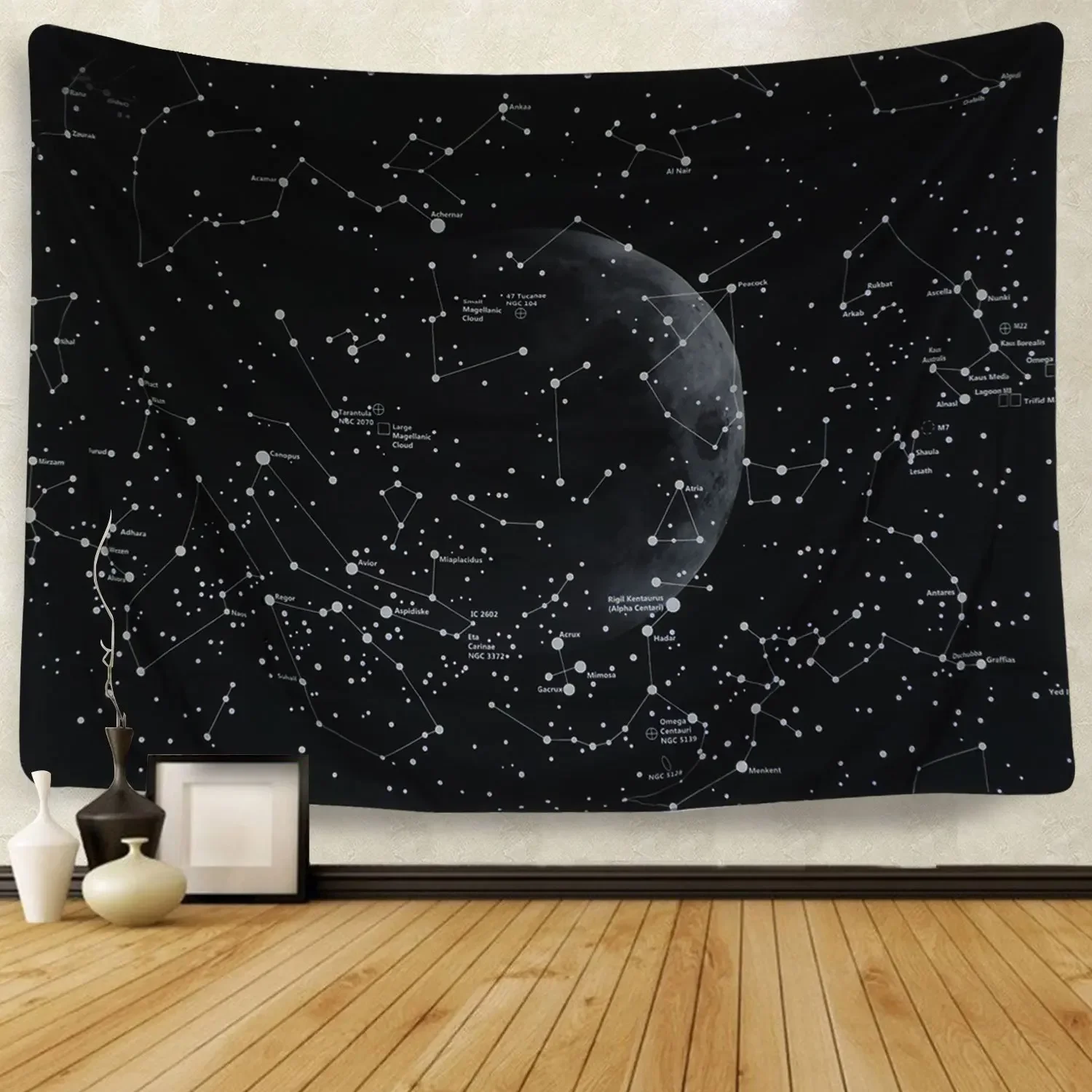 Moon Stars Constellation Art Print Home Decor Tapestry Zodiac Galaxy Space Bohemian Wall  Background Fabric