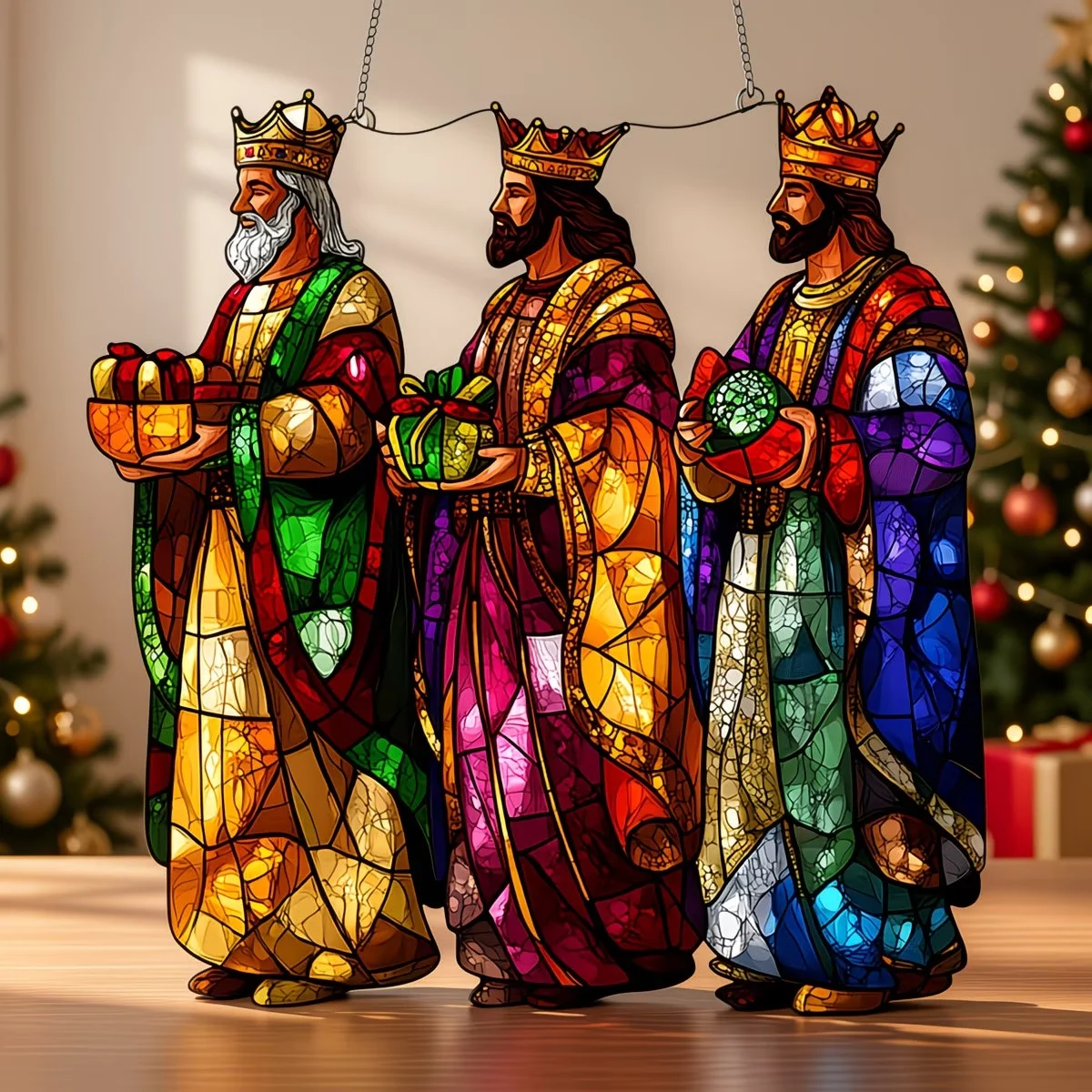 1PCS Three Wise Men And Gift Painted Glass Wall Decoration Christian Garden Interior Decor Doctor Theme Artwork view 4
