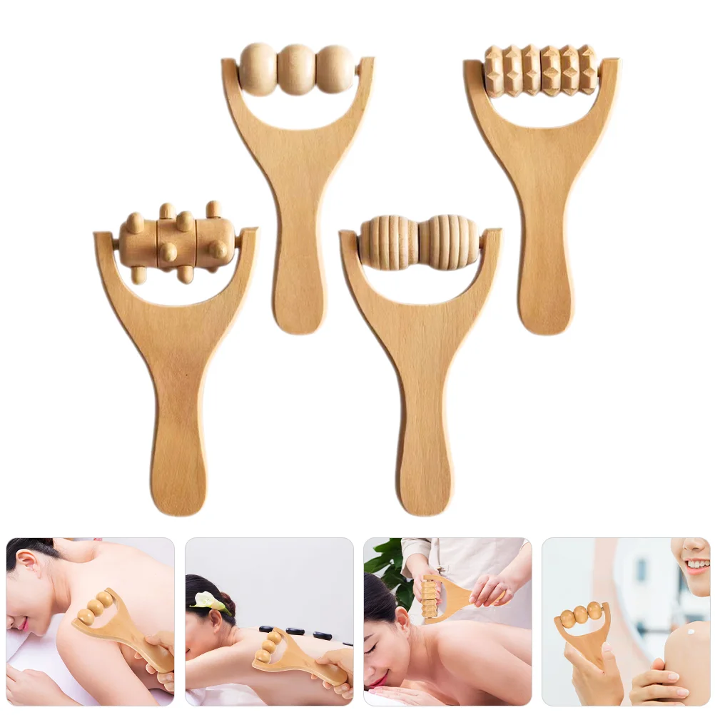 

4 Pcs Scraping Tablets/boards Foot Massage Body Massager Walker Wooden Roller for Back