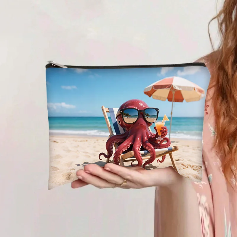 Borse portaoggetti per soffio di cipria da donna Borsa da toilette da viaggio per asciugamani da bagno di grande capacità Borse con cerniera stampate a fumetti Accessori per strumenti per il trucco