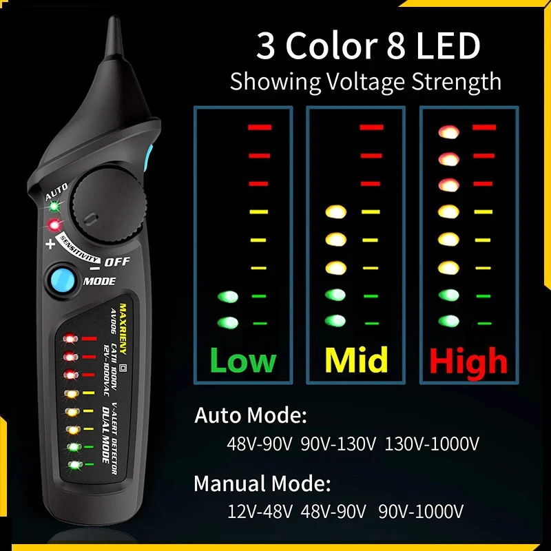 12-1000V bezkontaktowy wskaźnik czujnik napięcia wykrywanie przerwania prądu elektryka konserwacja dźwięk i światło długopis testowy alarmu