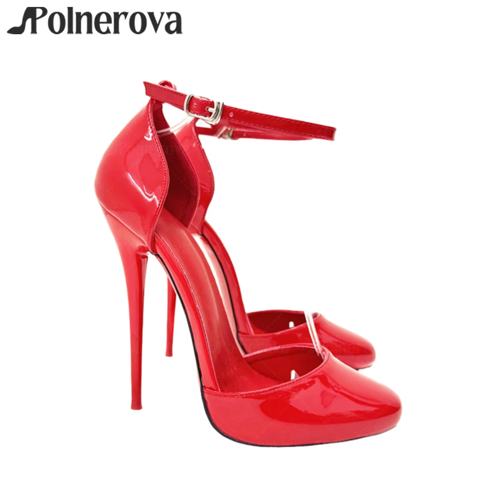 Round Toe Side Hollow Pumps 16cm Lacquered Heel Buckle Pumps Sexy Multicolor Patent Leather Summer Stiletto High Heels for Women