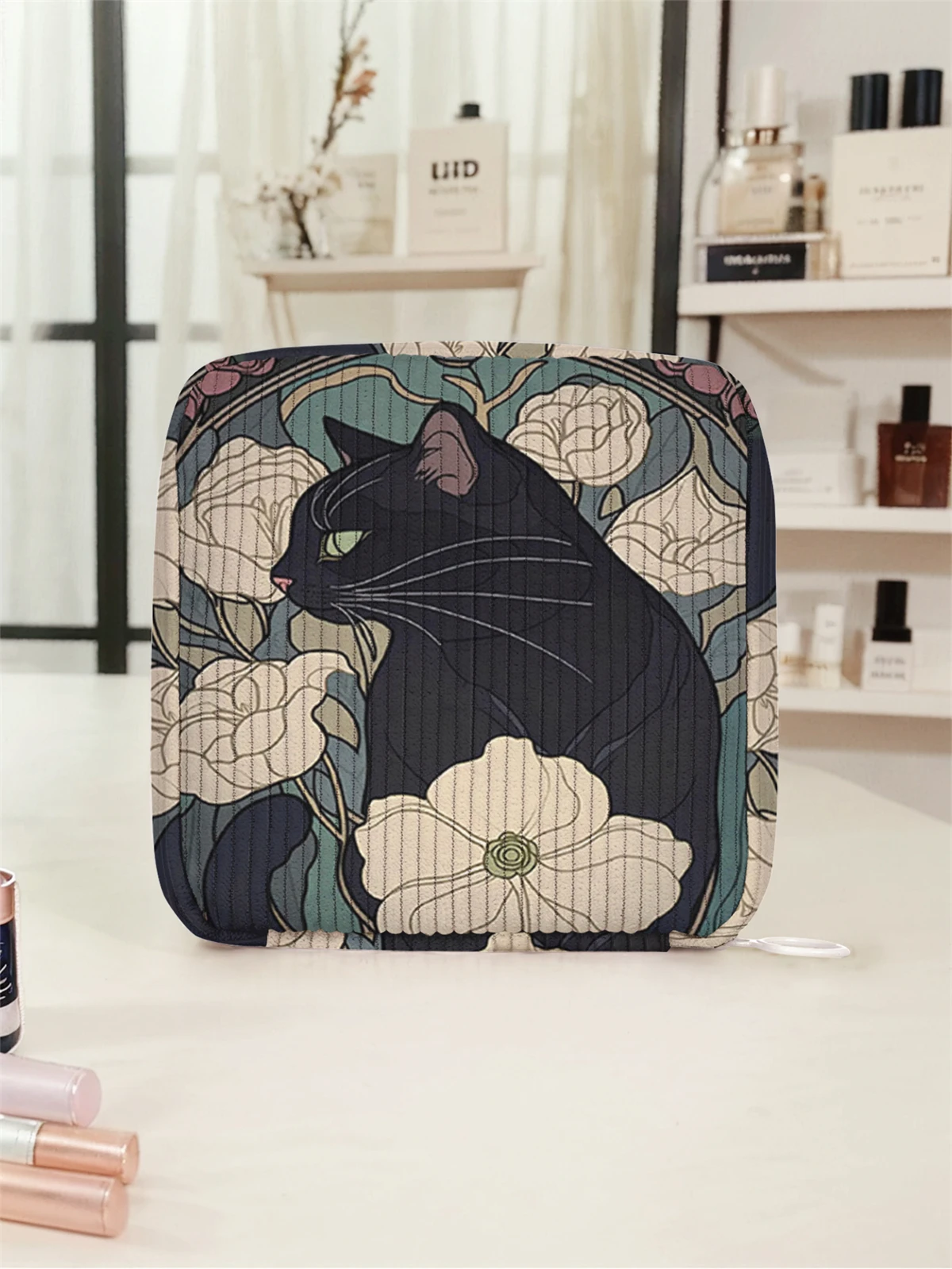 حقيبة تخزين المناديل الصحية المطبوعة بنمط القط والزهور، حقيبة مناديل خفيفة الوزن للنساء، حقيبة مناديل صحية #4