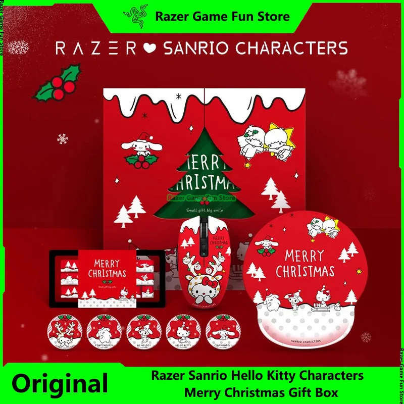 Razer Sanrio Merry Christmas Gift Box Hello Kitty Characters Dual Mode Wireless Mouse And Mouse Pad - Keycap - Badge Gift