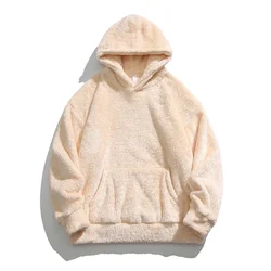 Autumn Winter Vintage Solid Color Fleece Warm Hooded Men's Jacket for Both Men and Women, Lazy and Loose Warm Casual Hoodie