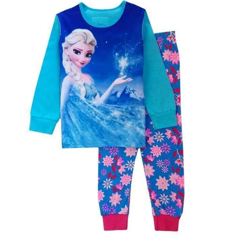 Conjunto de pijamas Frozen Elsa Anna para niñas, ropa de dormir de manga larga con dibujos animados para niños pequeños, ropa de dormir de 2 piezas para niñas, ropa de casa de algodón suave