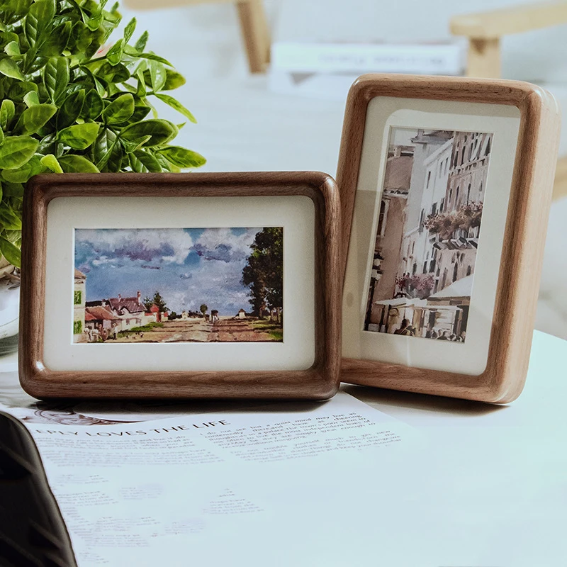 Black Walnut Solid Wood Rounded Corner Photo Frame Couple photo display Wooden Picture Frame Artwork Holder Desktop Decor