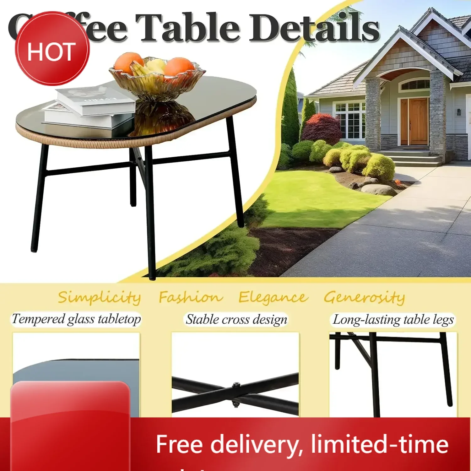 

Time-limited[XMSJ]4PC Patio Furniture Boho Style, Outdoor Wicker Chairs with White Washable Cushions and Glass Coffee Table, Lov