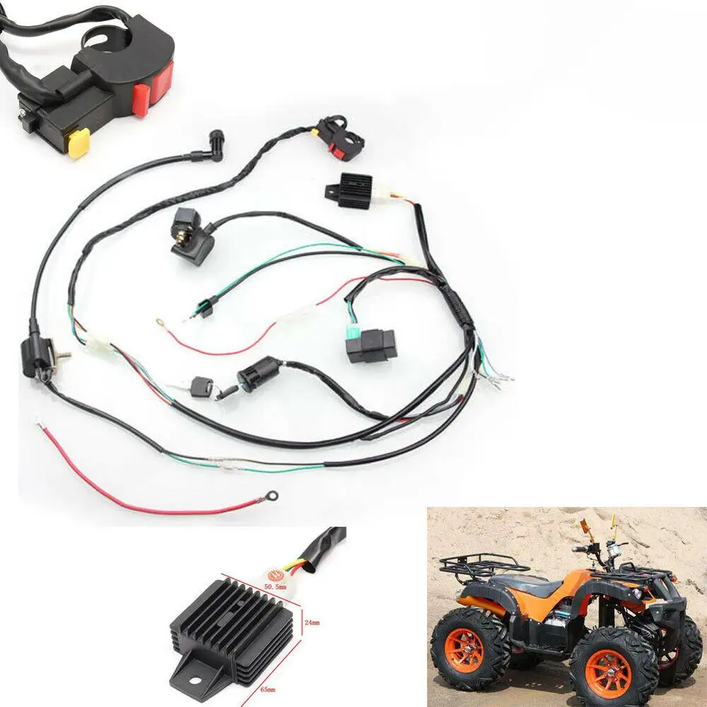 Wiring Harness Wire Loom CDI Ignition Coil Kit for 50cc 70cc 90cc 110cc ATV Electric Quad