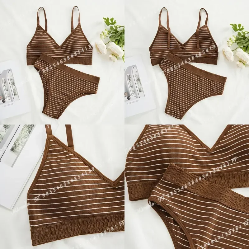 New Design Hot Sale Seamless Bra and Brief Set Women Cotton Bikini Style Bralette Panties Underwear for Teenage Girls