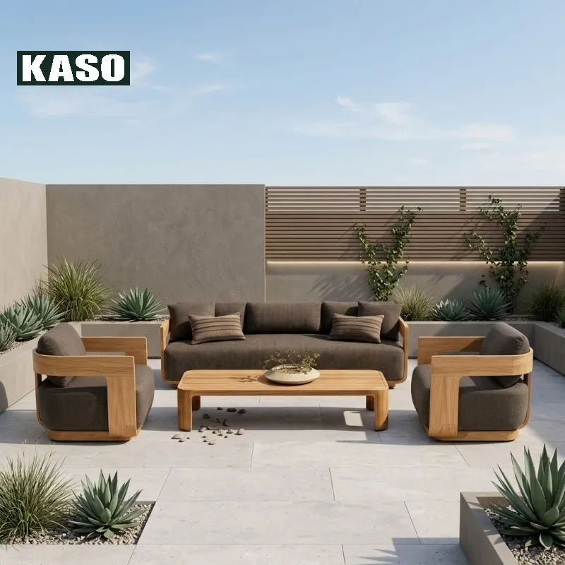 Poolside Resort Hotel Modern Teak Outdoor Sofa Waterproof Luxury Porch Patio Set Villa Garden Sofa Patio Outdoor Furniture Set
