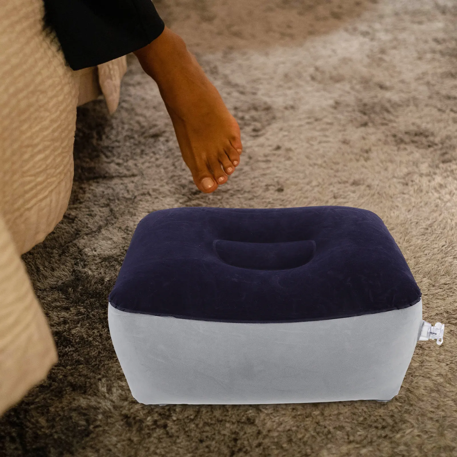 Inflatable Foot Rest Airplane Travel Footrest Portable Compact Self Inflating Camping Mat for Long Flights Car Train Office Use