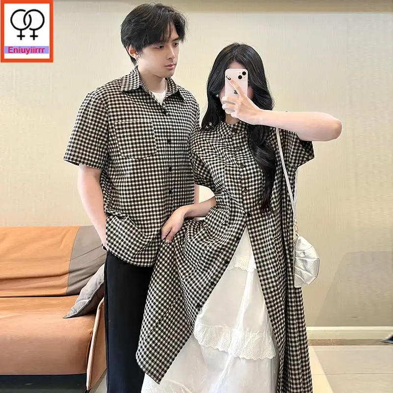 Abiti da coppia abbinati Abiti Look Amanti maschili e femminili Vacanza San Valentino Data Luna di miele Camicie scozzesi nere vintage retrò