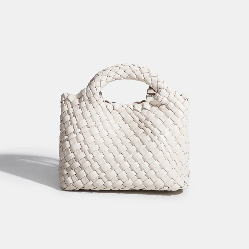 Korean Luxury Woven PU Handbag Women Designer Braided Square Tote Bag Shoulder Bag Open Top Commuter Daily Shopping Travel Purse view 2