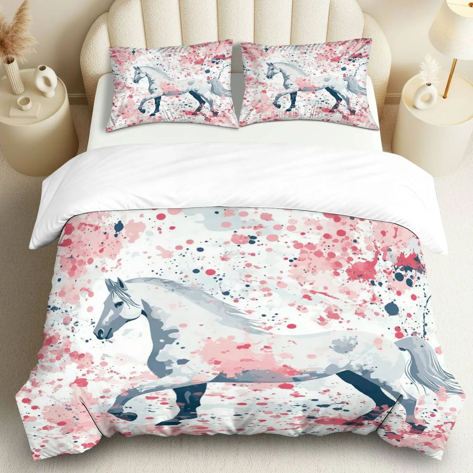 

3PCS Duvet Cover, 1 Duvet+2 Pillowcases(Without filler), Horse Pattern Suitable for Bedroom Living Room Decoration.