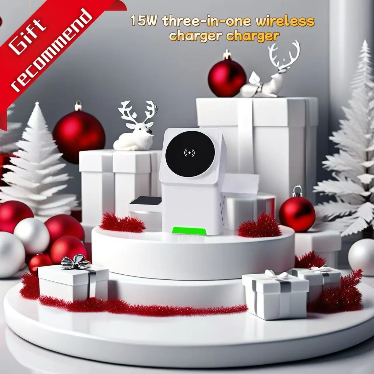 2025 دوران اللمس 3 في 1 محطة شحن لاسلكية مغناطيسية 15 واط شاحن سريع آيفون 16 15 14 13 12 ل AirPods IWatch