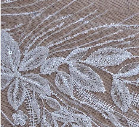 Luxury 5yard sequins beaded lace fabrics for wedding dresses DIY sewing flower embroidered appliques lace fabric for bridal gown