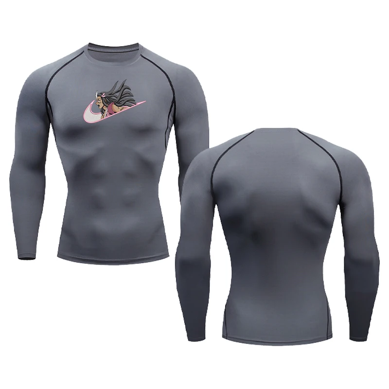 Summer Men creative animation print compression long sleeve sports quick drying T-shirt fitness sports undershirt elastic tops