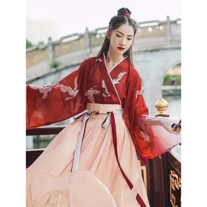 Hanfu estilo chino mujeres vestido de baile de escenario tradicional chino disfraz de cosplay de hada femenina Hanfu ropa roja de Halloween