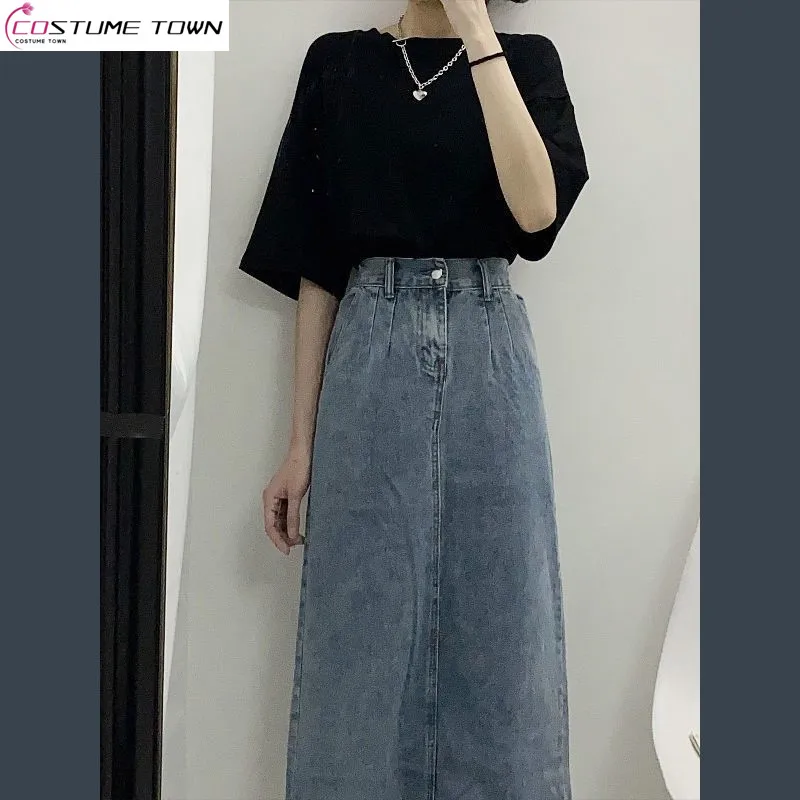 Spring and Summer Clothes 2023 New Style Hong Kong Style Cool Girls Wear Temperament A-shaped Denim Skirt Two-piece Fashion