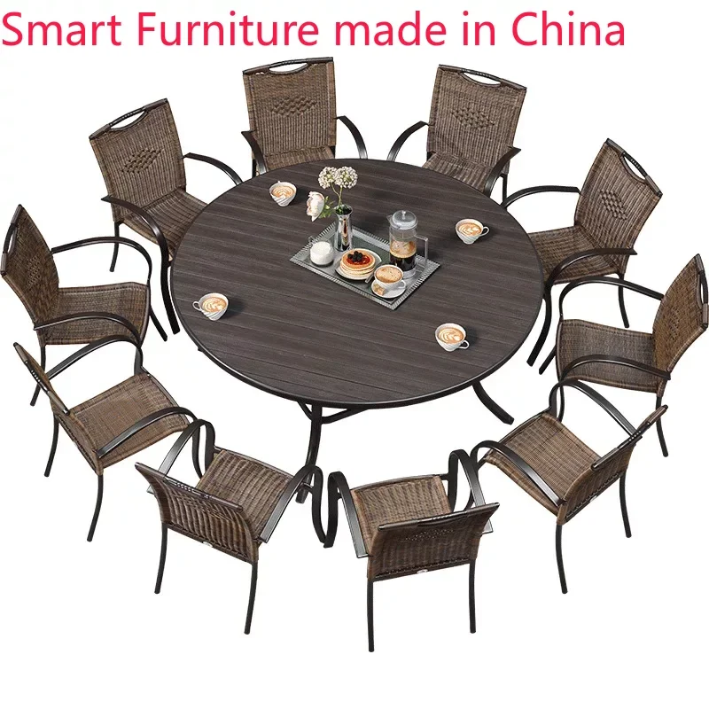 

Purple leaf outdoor table, chair, courtyard garden rattan chair, open-air dining chair, plastic and wooden villa table