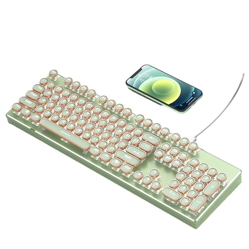

*Wireless bluetooth three-mode mechanical keyboard and mouse set retro punk girl office game keys