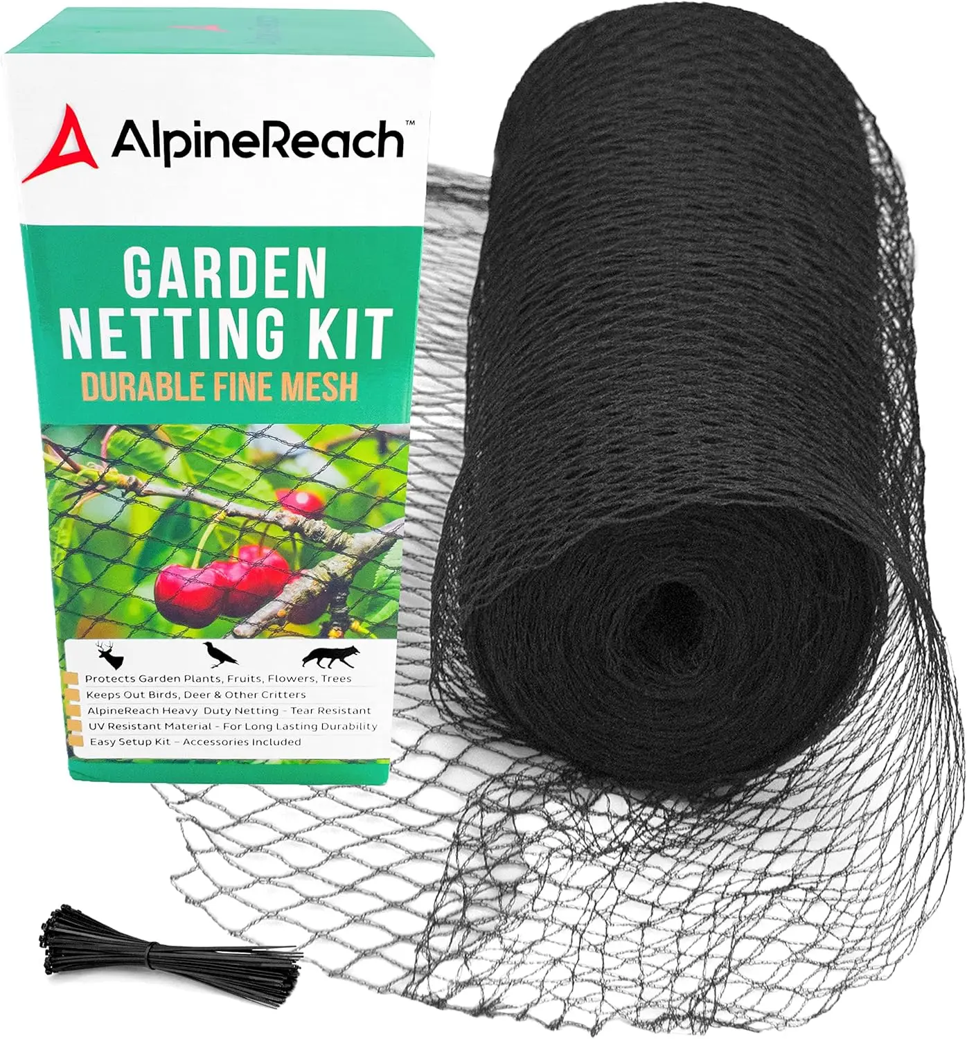 

Heavy Duty Garden Netting 7.5x100 ft, Bird Deer Protection Mesh with Zip Ties for Fruit Trees, Reusable Black Fencing