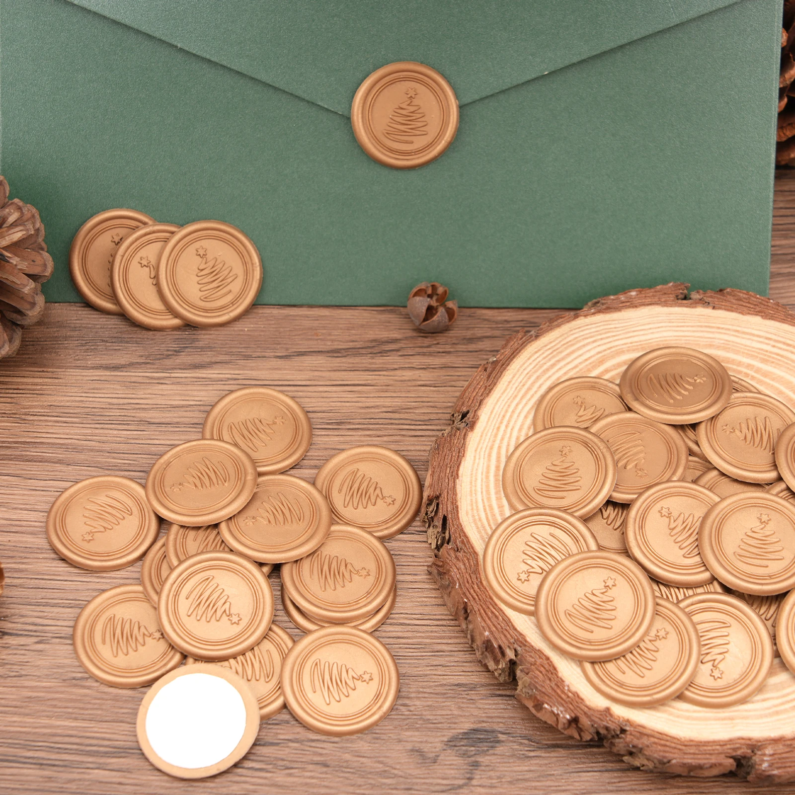 30 selbstklebende Wachssiegel-Aufkleber, Weihnachtsbaum-Design für Weihnachtseinladungen, Wachssiegel-Aufkleber für Umschläge, Weihnachtsgeschenke