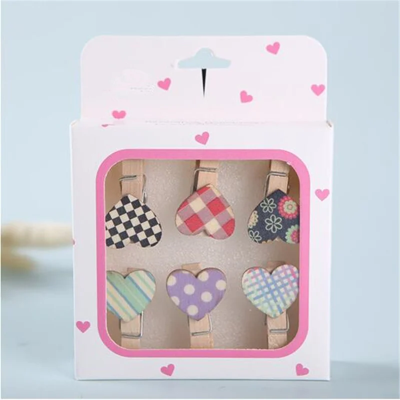 6Pcs Pushpins คลิปไม้สี Thumbtack Love Heart Binding คลิปขนาดเล็ก Push Pins Wall Nails Tack Pin เฟอร์นิเจอร์ Diy decor