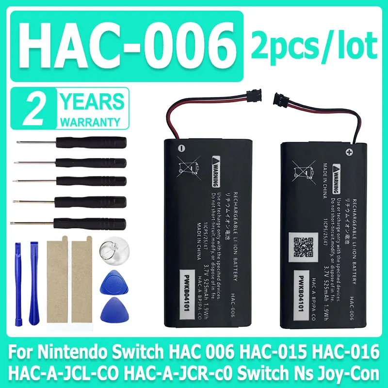 

2pcs/lot HAC-006 HAC006 525mAh Battery for Nintendo Switch HAC 006 HAC-015 HAC-016 HAC-A-JCL-C0 HAC-A-JCR-C0 Switch NS Joy-Con
