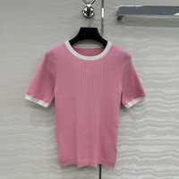 2025 New Summer Fashion O-neck Stripes Patchwork Knitted Tops Women Short Sleeve Preppy Style Sweet Slim Fit T-shirt