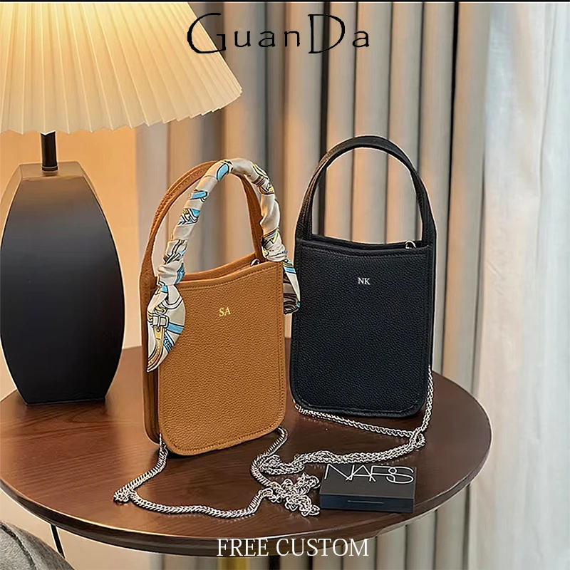 

Genuine Leather Woman Luxury Handbag Custom Initials Fashion Cowhide Crossbody Bag With Chain Lady Travel Casual Shoulder Bag
