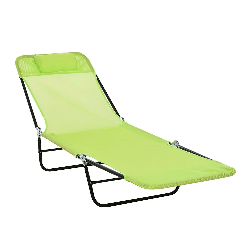 

Folding Chaise Lounge Chair, Pool Sun Tanning Chair, Outdoor Lounge Chair With Reclining Back, Breathable Mesh Seat, Headrest