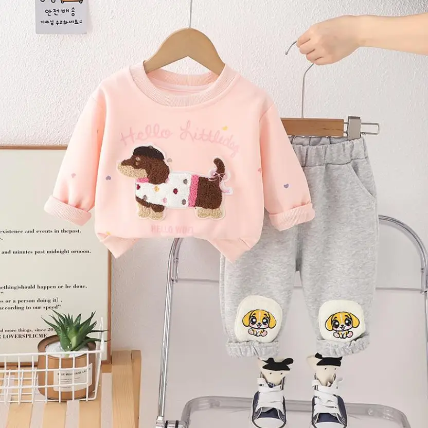 

Baby Girls 1st Birthday Outfit Spring Autumn Cartoon Puppy O-neck Pullover Hoodies And Pants Toddler Clothes for Kids Girl Sets