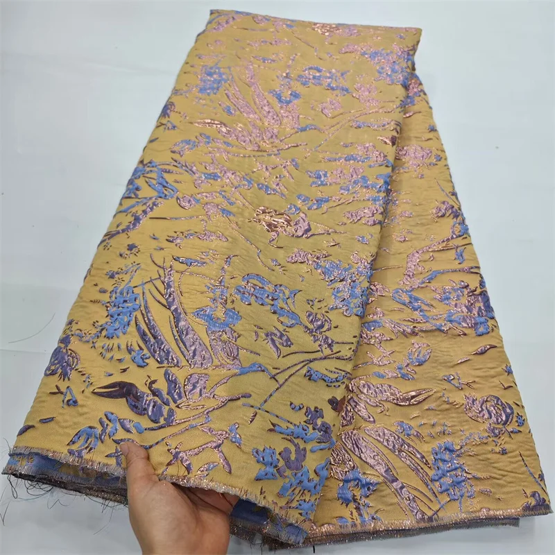 New Design Gilding Brocade Lace 2024 Pink High Quality African Damask Lace Fabric Nigerian Jacquard Fabric Lace For Party Dress