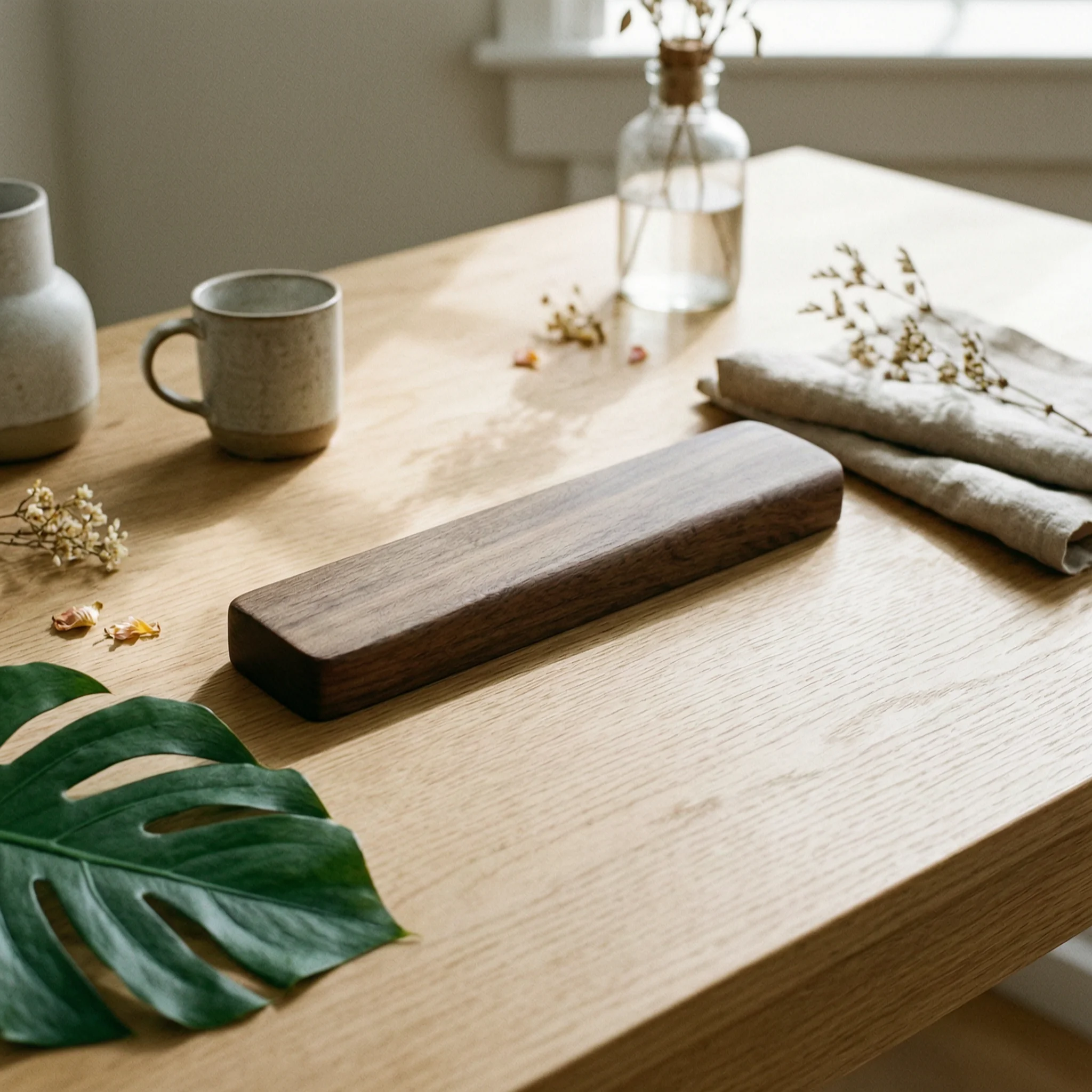 Keyboard Wrist Rest Polished Walnut Wrist Rest Desk Accessory Rectangular Workstation Gear Ergonomic