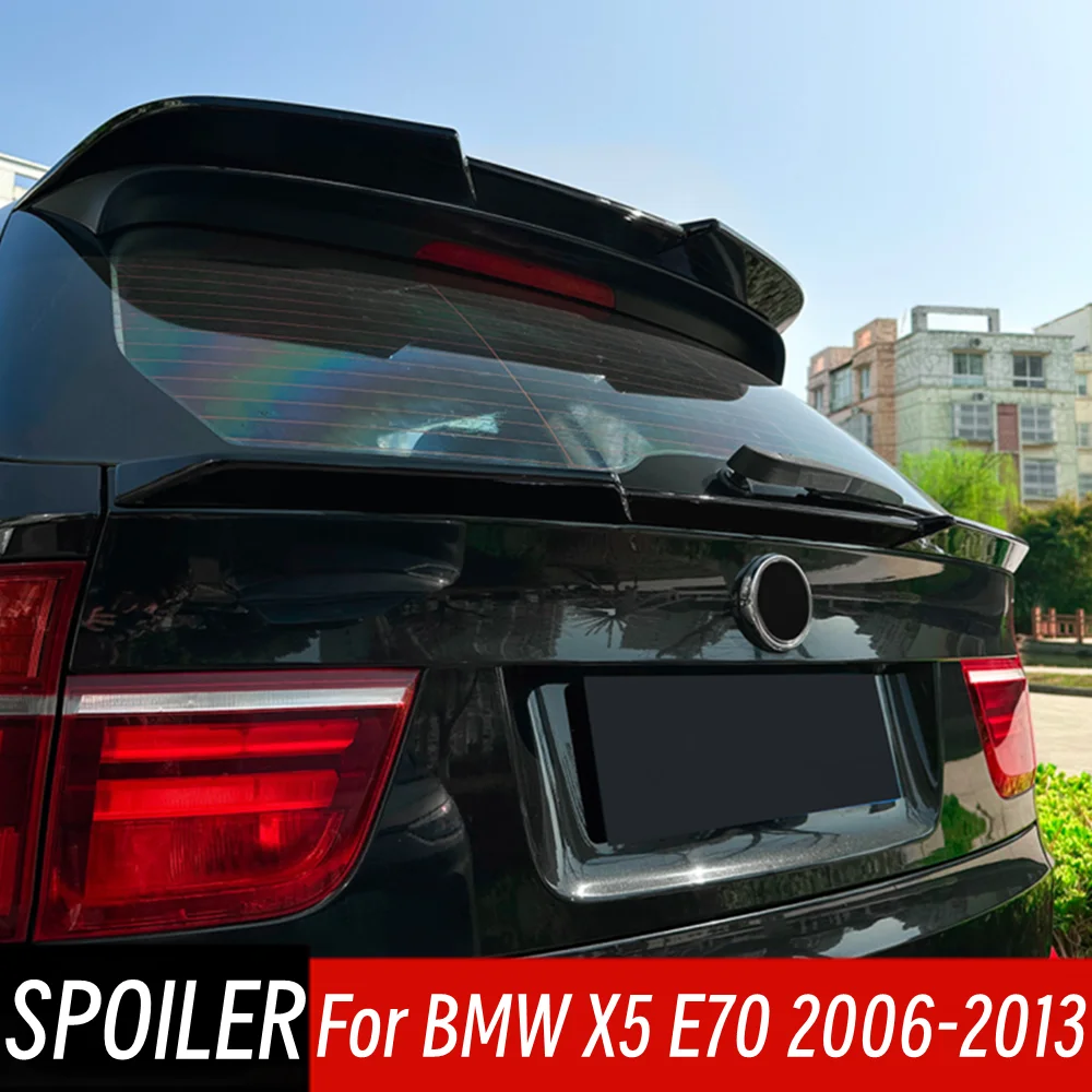 

﻿For BMW X5 E70 2006 07 08 09 10 11 12 13 Rear Middle Trunk Lid Lip Spoiler Wings Black Carbon Car Exterior Tuning Accessories
