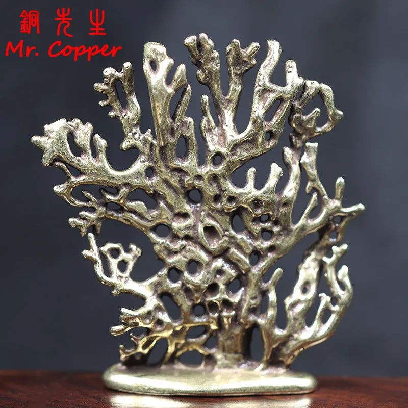 Retro Brass Simulation Coral Tree Statue Desktop Ornaments Figurines Creative Copper Crafts Lucky Home Decorations Accessories ﻿