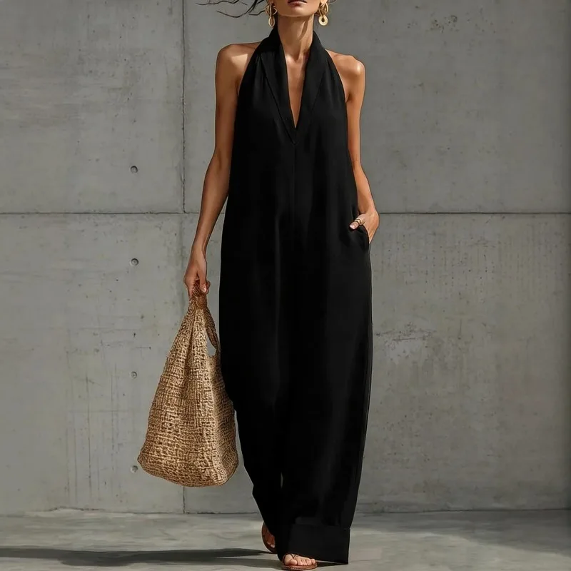 New Spring/Summer Style Cotton Linen Sleeveless Casual Jumpsuits Women European and American Cross-border Independent Station