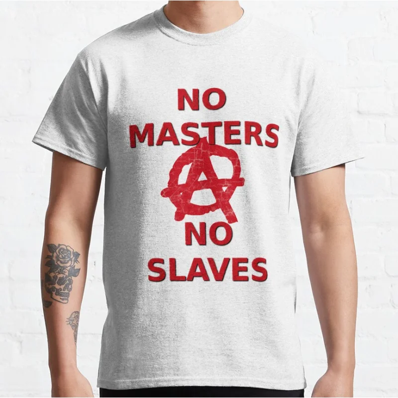 

No Masters No Slaves Anarchy Symbol Gift t shirt Anarchist cat Graphic clothes All size Tops 100% cotton print tee