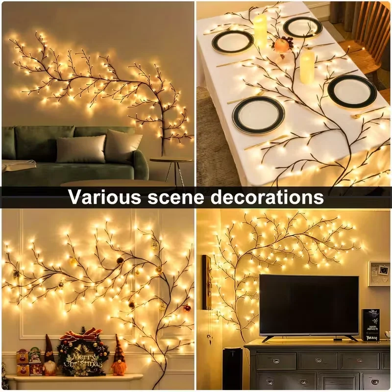 USB-Lichterkette mit 8 Modi und Fernbedienung, wasserdichte LED, flexible DIY-Baumzweiglampe, Lichterkette für Zuhause, Wand, Weihnachtsdekoration – Detail 8